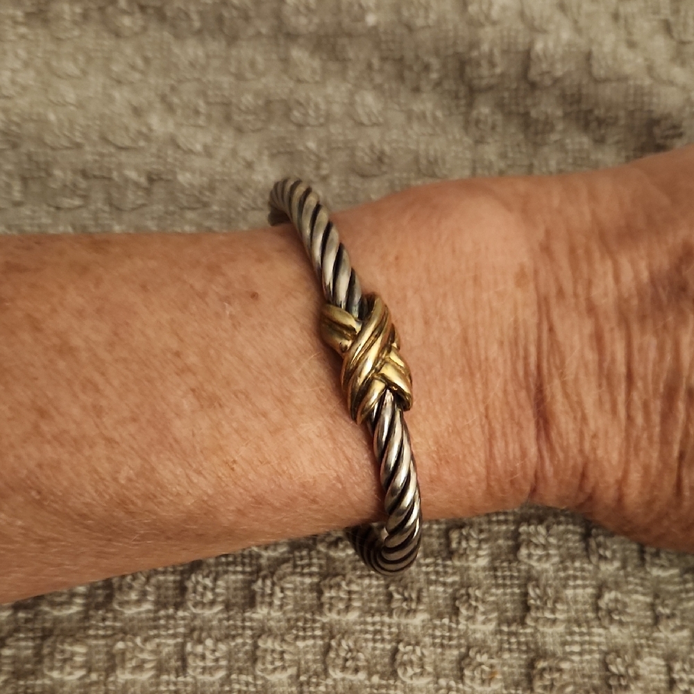 Elegant 925 Silver Italy Two-Tone Cable Bracelet